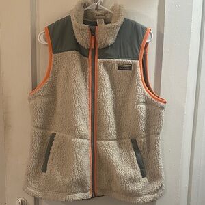 L.L. Bean Cream and Sage Fleece Vest with Orange Trim